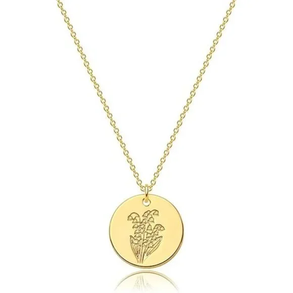 MEVECCO Birth Flower Necklace 18k Gold Custom Floral Pendant Necklaces Dainty - Picture 4 of 7